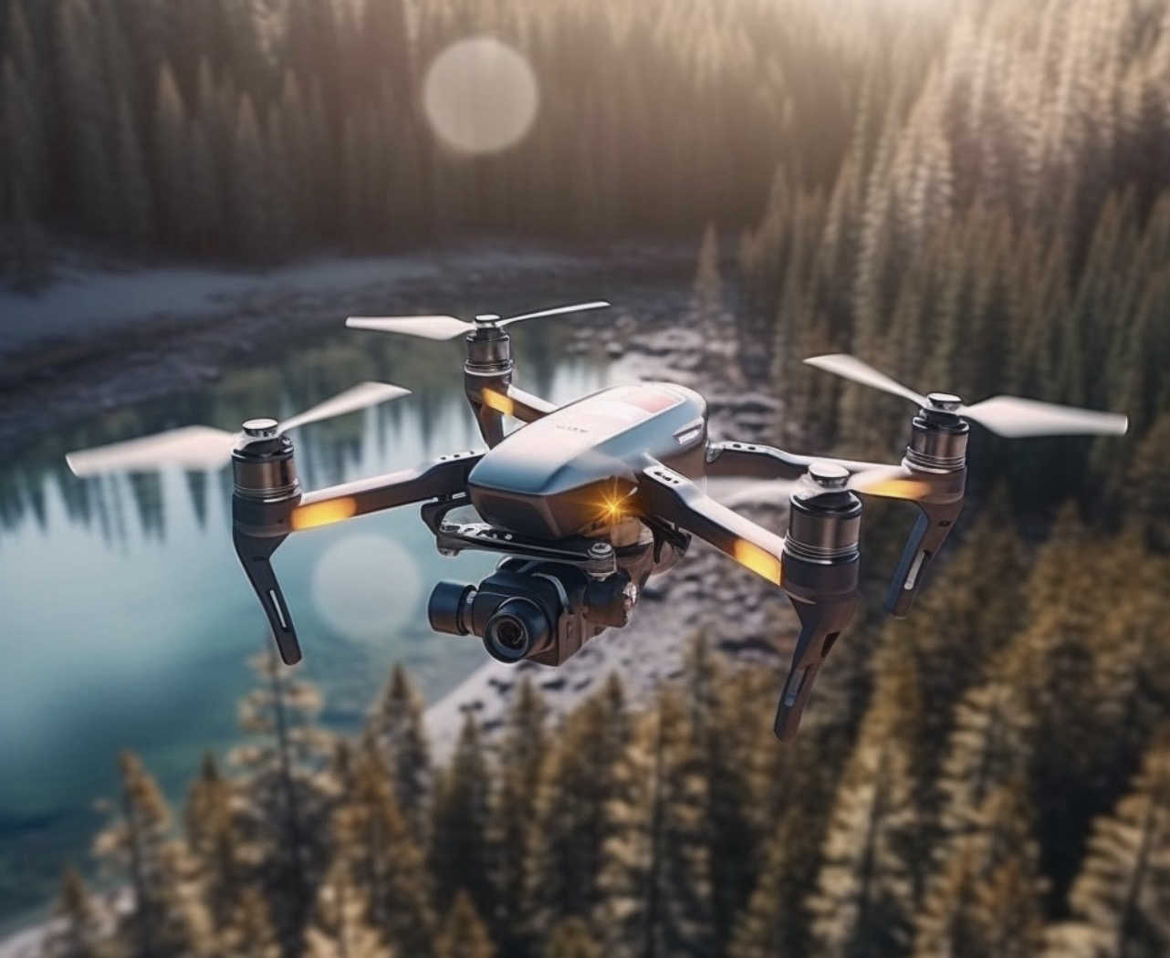 drone survol foret orange camera